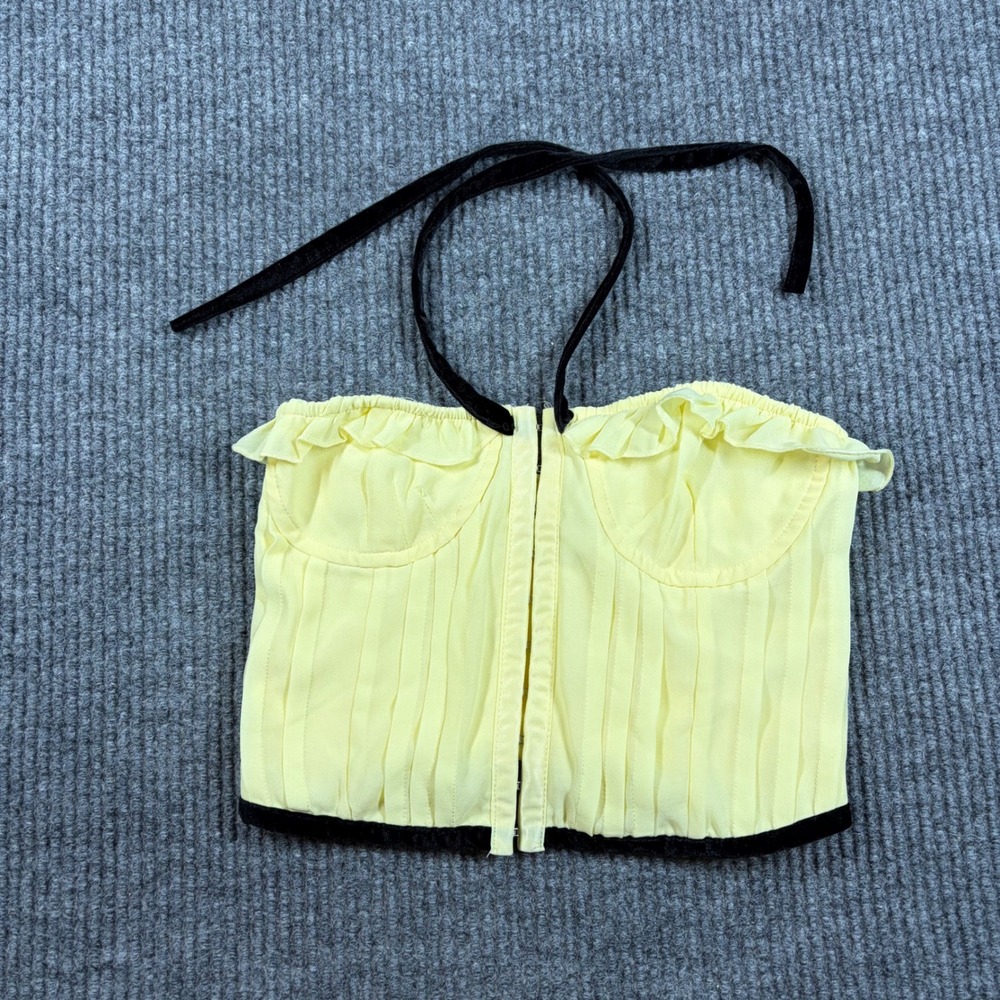 Beverly and Beck Corset Womens XS Yellow Ruffle Halter Top Pleated Velvet‎ Trim